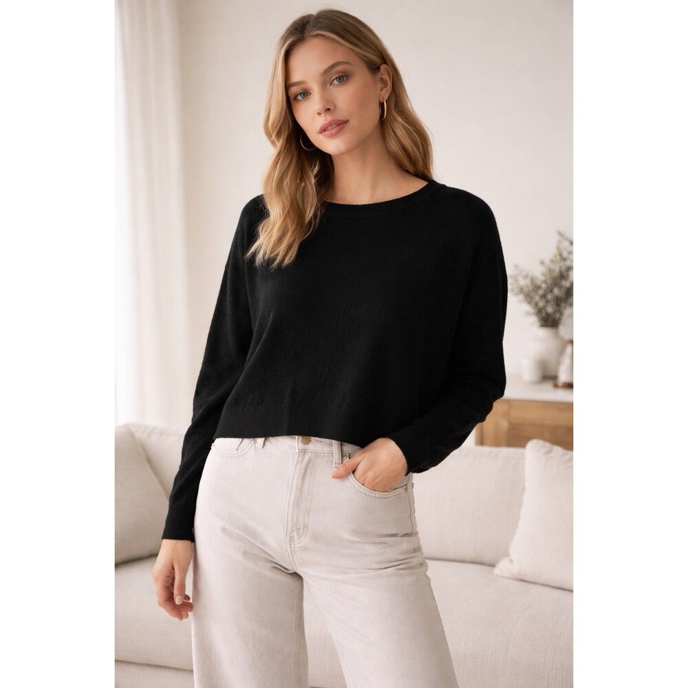 Nakedcashmere 100% Cashmere Sweater Size M Black Crew Neck Classic Minimalist